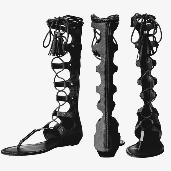 Aldo Black Velour Gladiator Sandals sz8 - Picture 2 of 11